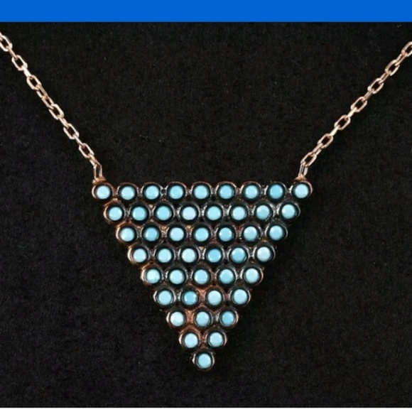 Turquoise triangle gold & rhodium necklace - Picture 4 of 4